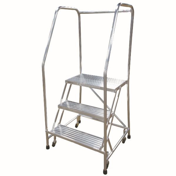 Cotterman 3 Step Aluminum Rolling Ladder/Unagrip Serrated Tread, 60 Inch Overall Height, 24 Inch Step Width, 350 LBS Capacity, 3530235