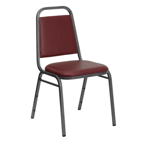 Flash Furniture HERCULES Series Trapezoidal Back Stacking Banquet Chair in Burgundy Vinyl - Silver Vein Frame, Fixed Height 34", FD-BHF-2-BY-VYL-GG