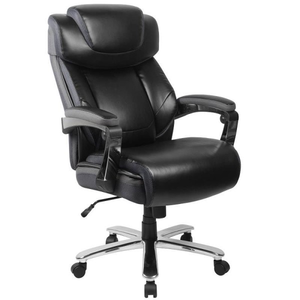 Flash Furniture HERCULES Series Big & Tall 500 lb. Rated Black LeatherSoft Executive Swivel Ergonomic Office Chair with Adjustable Headrest, GO-2223-BK-GG