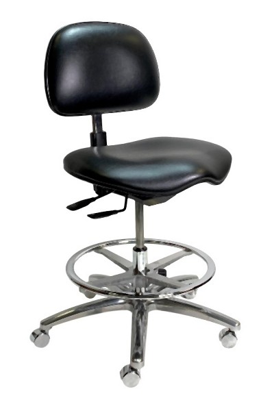 GK Chairs Cleanroom/ESD Task Bench Height 7 Series Chair, Black ESD Vinyl without Arms, CE780AT-EA-V902-A28P-R20-07B-P