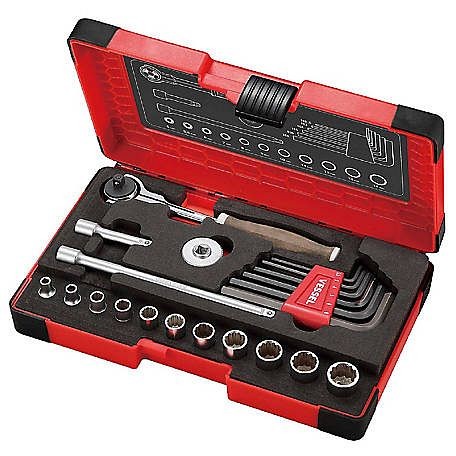 VESSEL Wood-Compo Swivel Socket Wrench 1/4 in. SQ Drive 21 pieces Set, HRW2004MSW