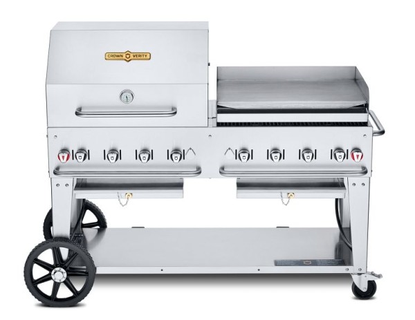 Crown Verity 60" Mobile Grill, Propane with Roll Dome, Bun Rack and Pro Series Griddle, CV-MCB-60RGP-LP