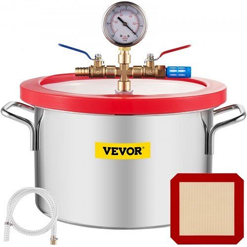 VEVOR Vacuum Chamber 1.5 Gal Vacuum Degassing Chamber Glass Lid Stainless Steel, QCKTZKB1.5JLZKT01V0