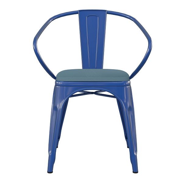 Flash Furniture Luna Commercial Grade Blue Metal Indoor-Outdoor Chair with Arms with Teal-Blue Poly Resin Wood Seat, CH-31270-BL-PL1C-GG