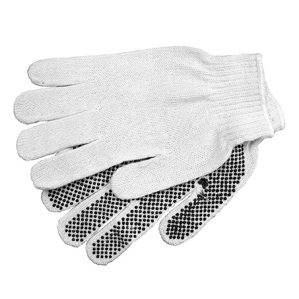 Jones Stephens White Cotton Work Gloves with Rubber Palms, 12 Pairs, G50206