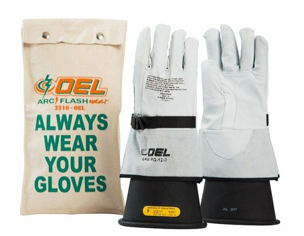 OEL CLASS 2 (17,000 Volts) Rubber Glove Kit, Length: 14", Sizes: 8, Color: Black, IRG214B8K