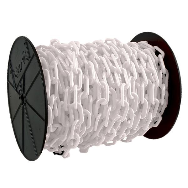 Mr. Chain Plastic Barrier Chain on a Reel, White, 200 Foot Length, 3/4-Inch Diameter, 00101