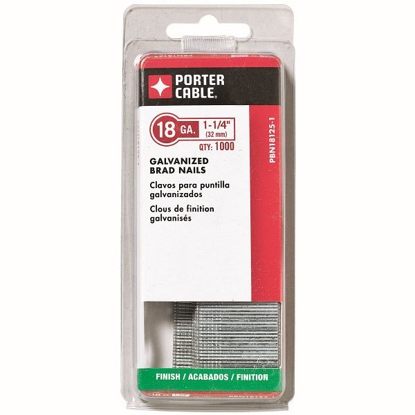PORTER CABLE 1-1/4", 18 Gauge, Brad Nail, 1000 Pack, PBN18125-1