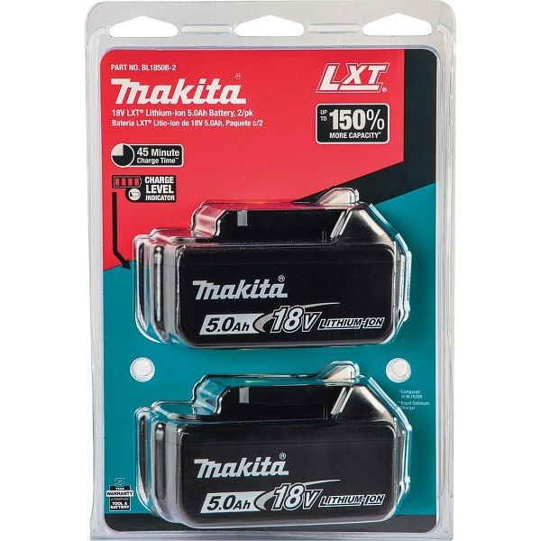 Makita 18V LXT Lithium-Ion 5.0Ah Battery 2-pack, BL1850B-2