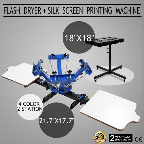VEVOR Full 4 Color 2 Station Silk Screen Printing Machine Press Flash Dryer Equipment, 402SYJ+18X18DXHGJV1