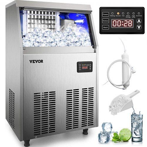VEVOR 110V Commercial Ice Maker 90-100LBS/24H with 33Lbs Bin, Full Heavy Duty Stainless Steel Construction, Automatic Operation, ZBJSY45KGP70-4501V1