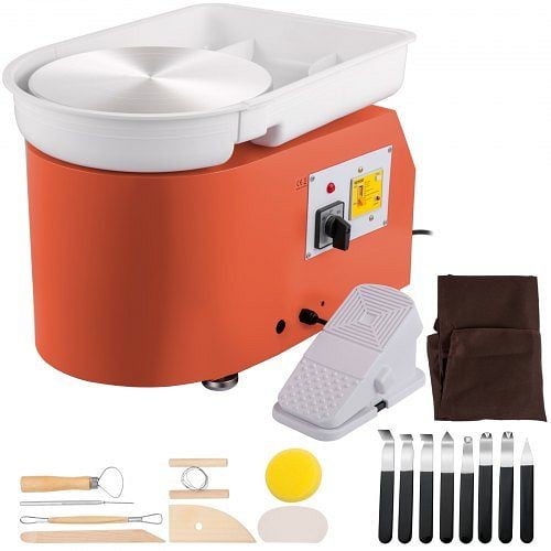 VEVOR 11" Electric Pottery Wheel Machine with Foot Pedal 16 Pieces Shaping Tools 1 Piece Apron, Orange, XTXTYLPJJ28CMDYRSV1
