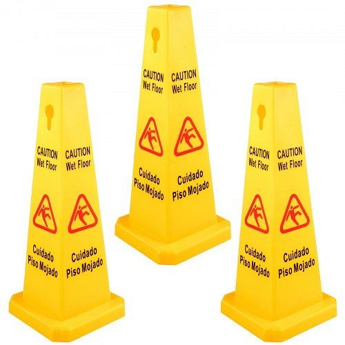 VEVOR Wet Floor Sign Caution Wet Floor Yellow Floor Wet Sign 4 Sided Cone Sign 3 Pieces, JSZ3PCSLSFHBZ0001V0