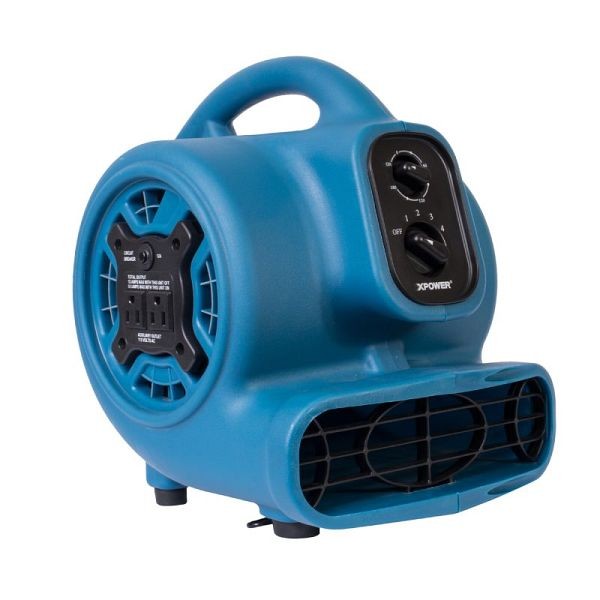 XPOWER 1/4 HP 925 CFM, Multi-Purpose Mini Mighty Air Mover, Utility Fan, Dryer, Blower with Built-in Power Outlets and Timer, Blue, P-230AT-Blue