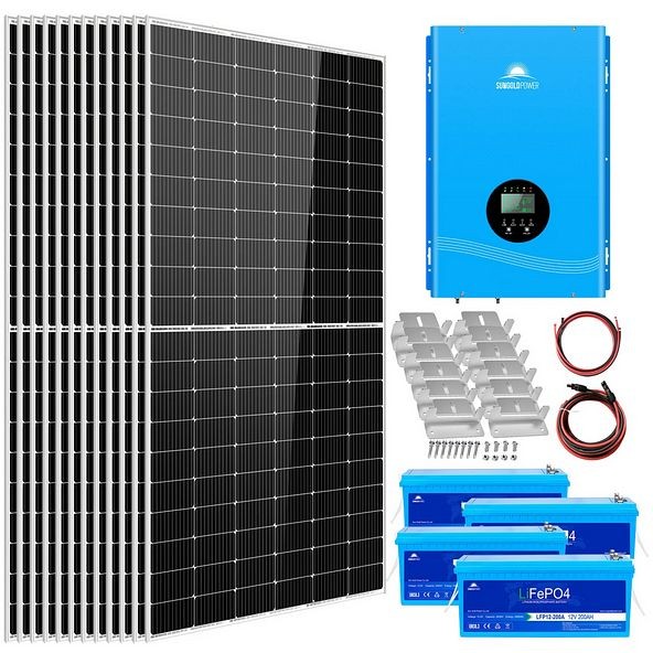 SunGoldPower Complete Off Grid Solar Kit 8000W 48V 120V/240V Output 10.24KWH Lithium Battery 5400 Watt Solar Panel, SGK-8MAX