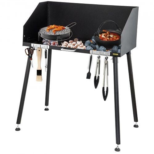 VEVOR Camp Table Dutch Oven Cooking Table Carbon Steel 30x16x38in with Wind Shield, SKGZTYCBDDW305SMZV0