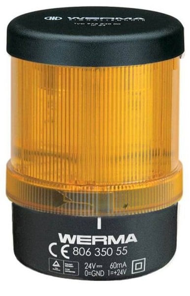 Werma Monitored LED Beacon, base & wall mount, 24V DC, Yellow, 806.350.55