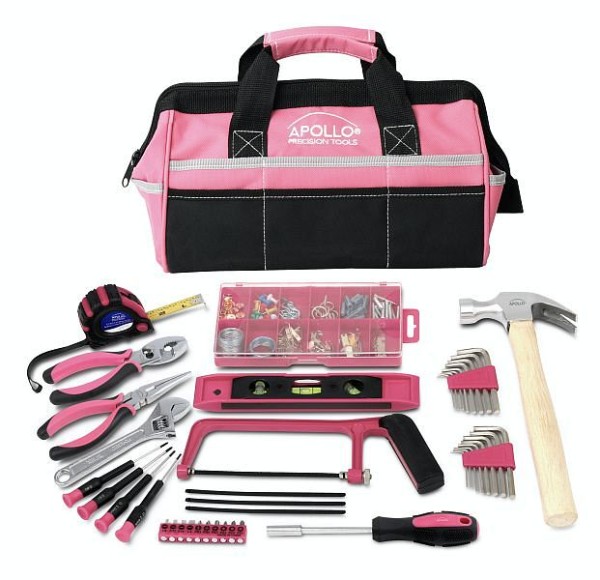 Apollo Tools 201 Piece Household Tool Kit in a Soft-Sided Tool Bag Pink, DT0020P