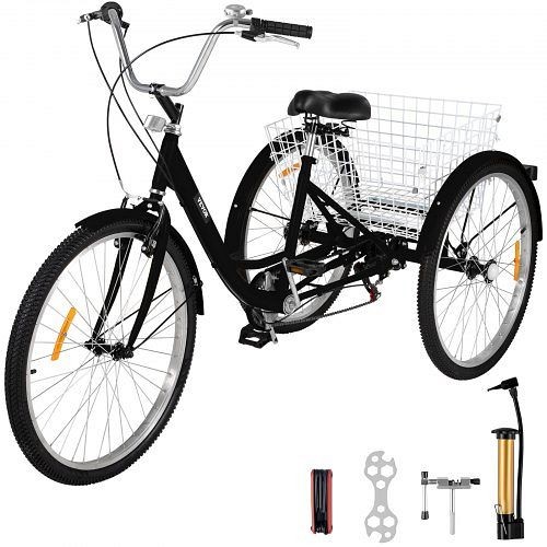 VEVOR 20" Adult Tricycle 3-Wheel 7 Speed Bicycle Trike Cruiser with Lock Basket, ZXCSLC20YC7SHS001V0