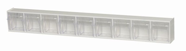 Quantum Storage Systems Tip Out Bin, (9) compartment, opens to a 45° angle, plastic clear container, polystyrene white cabinet, QTB309WT