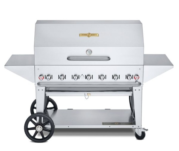 Crown Verity 48" Mobile Grill, Propane with Roll Dome, 2x Removeable End Shelves, Adjustable Bun Rack and 48" BBQ Cover, CV-MCB-48PRO