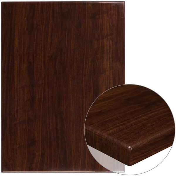 Flash Furniture Glenbrook 30" x 42" Rectangular High-Gloss Walnut Resin Table Top with 2" Thick Edge, TP-WAL-3042-GG