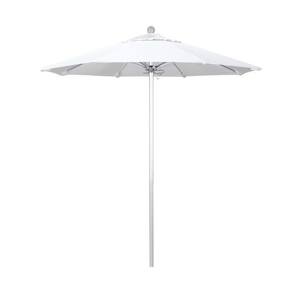 California Umbrella 7.5' Venture Series Patio Umbrella, Silver Anodized Aluminum Pole, Push Lift, Olefin White Fabric, ALTO758002-F04