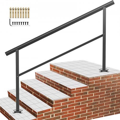 VEVOR Outdoor Handrail 165Lbs Load 60 x 35" Outdoor Stair Railing Transitional Range from 0 to 30° Staircase Handrail Fits 4-5 Steps, TFDGLZHS5FT585EFIV0