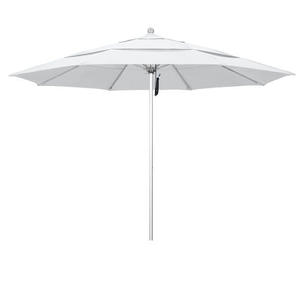 California Umbrella 11' Venture Series Patio Umbrella, Silver Anodized Aluminum Pole, Pulley Lift, Olefin White Fabric, ALTO118002-F04-DWV