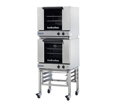 Moffat Turbofan E23M3/2C - Half Size Sheet Pan Manual Electric Convection Ovens Double Stacked With Caster Base Stand, WxDxH: 24x25.25x65.13", E23M3/2C
