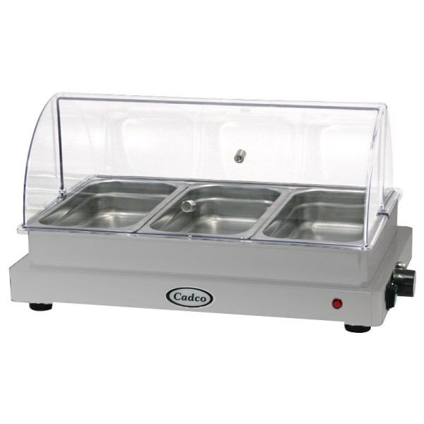Cadco Triple Buffet Server with Rolltop Lid, Heavy Duty, Stainless finish, WTBS-3N-HD-SS