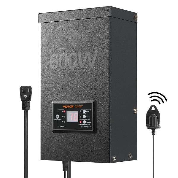 VEVOR 600W Low Voltage Landscape Transformer with Timer and Photocell Sensor, Waterproof Landscape Lighting Transformer, JGDBYQ600W12VIDPFV1