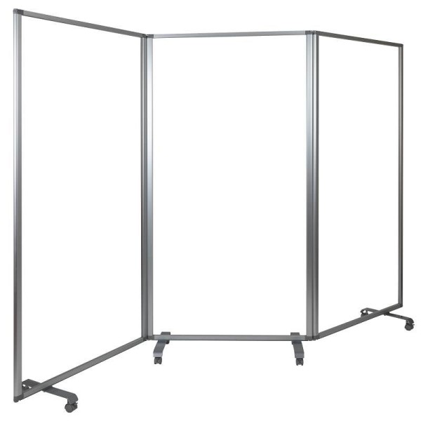 Flash Furniture Raisley Transparent Acrylic Mobile Partition with Lockable Casters, 72"H x 36"L (3 Sections Included), BR-PTT001-3-AC-90183-GG