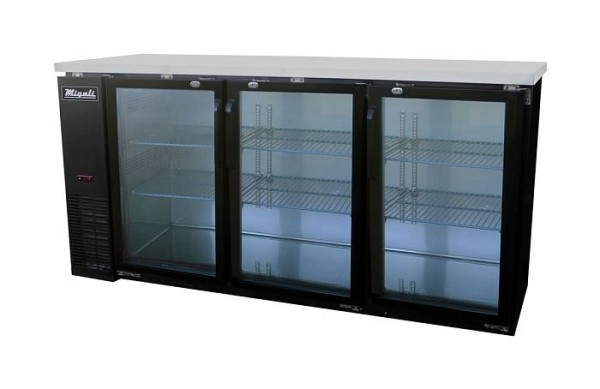 Migali 72″ Glass Door Back Bar Refrigerator, 72.8"x24.4"x35.75" (WxDxH), R290, C-BB72G-HC