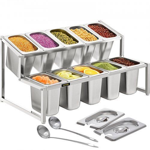 VEVOR Expandable Spice Rack Seasoning Organizer Inclined 2 Tiers with 10 1/9 Pans, DWJECZFX10219MLY3V0