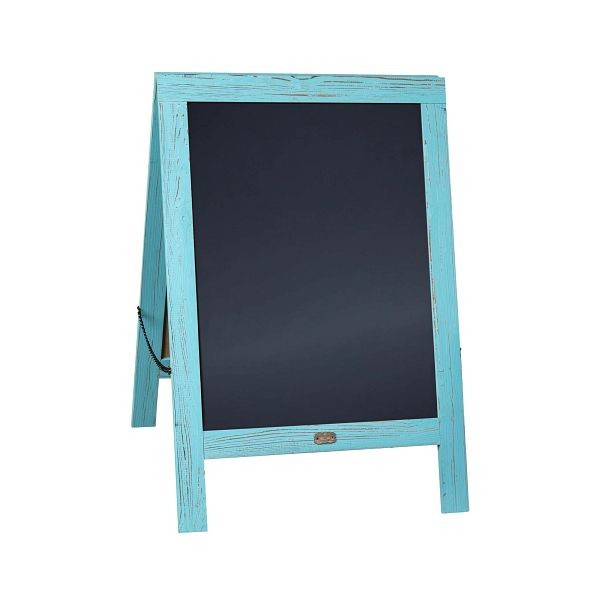 Flash Furniture Canterbury 30" x 20" Vintage Wood A-Frame Magnetic Indoor/Outdoor Chalkboard Sign, Double Sided XL, Robin Blue, HGWA-CB-3020-RBNBLU-GG