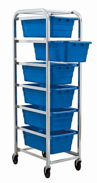 Quantum Storage Systems Tub Rack, mobile, 60 lb. weight capacity per bin, end loading, holds (6) TUB2516-8 blue tubs (included), TR6-2516-8BL