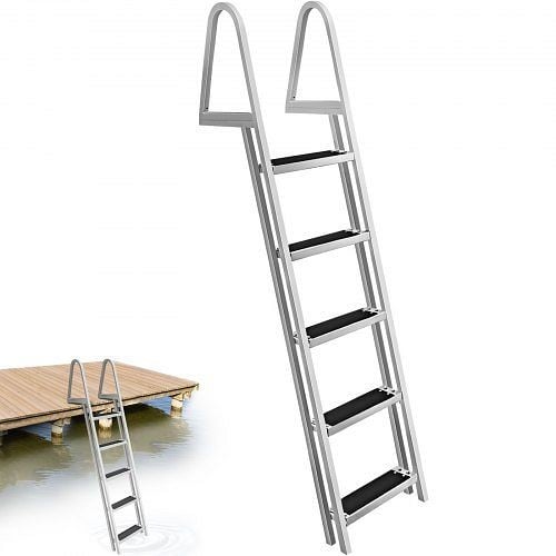 VEVOR Removable Dock Ladder with Rubber Mat with Mounting Hardware, Aluminum 5 Step, Each Step 16" x 4", 350Lbs Load, LT1-5B-3383000001V0