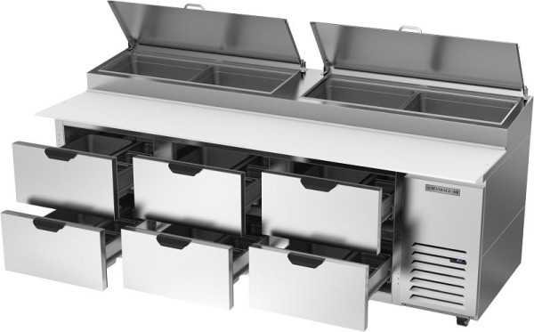 Beverage-Air Deli/Pizza Prep Table with Six Drawers, Exterior Dimensions: WxDxH: 93” X 37” X 53 1/8”, DPD93HC-6