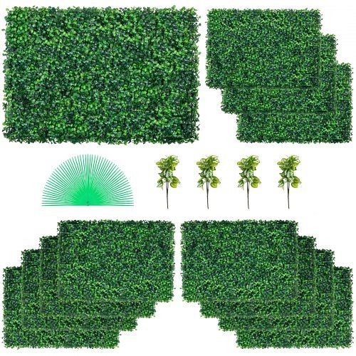 VEVOR 12 Pieces 24" x 16" Artificial Boxwood Panels for 31 SQ Feet, Boxwood Hedge Wall Panels,Artificial Grass Backdrop Wall 1.6", MLCZWQ12PC24X1601V0