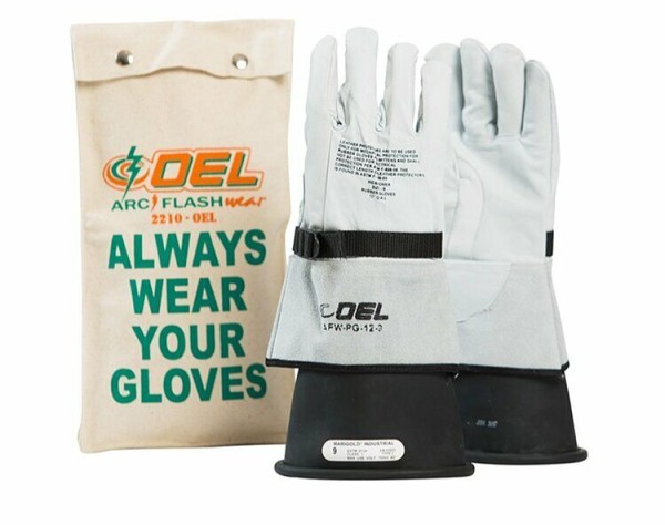 OEL CLASS 1 (7,500 Volts) Rubber Glove Kit, Length: 14", Sizes: 8, Color: Black, IRG114B8K