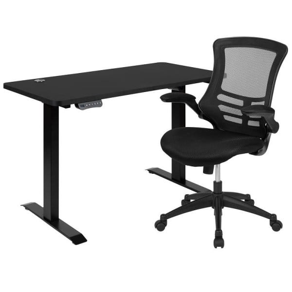 Flash Furniture Regent Manor 48"W x 24"D Black Electric Height Adjustable Standing Desk & Black Mesh Swivel Ergonomic Task Office Chair, BN-BLX5STD-BK-GG