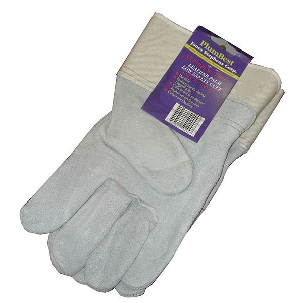 Jones Stephens Display of Leather Palm Low Safety Cuff Work Gloves, 96 Pairs, G50214