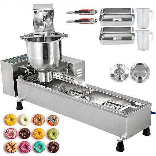 VEVOR 110V Commercial Silver Automatic Donut Making Machine, Single Row Auto Doughnut Maker with 7L Hopper, 3 Sizes Moulds, QZDTTQJDP00000001V1