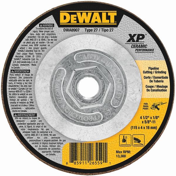 DeWalt 4-1/2" x 1/8" x 5/8"-11 Ceramic Abrasive Grinding Disk, DWA8907