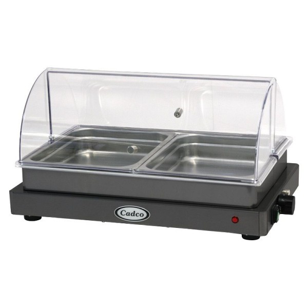 Cadco Double Buffet Server with Rolltop Lid, Heavy Duty, Charcoal finish, WTBS-2N-HD