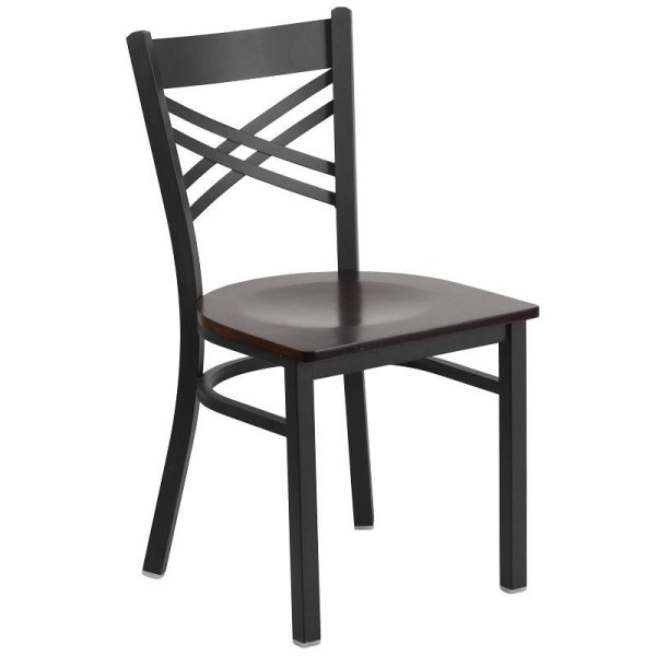 Flash Furniture HERCULES Series Black ''X'' Back Metal Restaurant Chair - Walnut Wood Seat, XU-6FOBXBK-WALW-GG