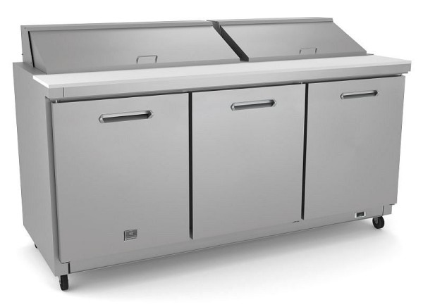 Kelvinator Commercial 3-door sandwich/salad preparation table for 18 GN 1/6 containers, 70", R290 refrigerant gas, +33/+41°F, stainless steel, 738258
