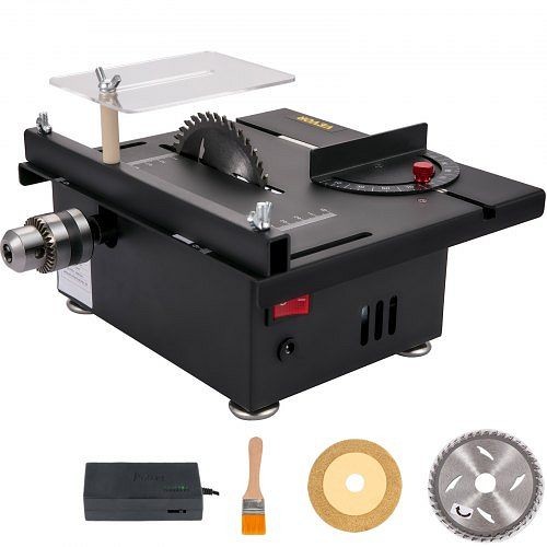 VEVOR Mini Table Saw, 96W Hobby Table Saw for Woodworking, 0-90 Angle Cutting Portable DIY Saw, 7-Level Speed, 2 Blades, MNMGTJYKL110VFMFQV1