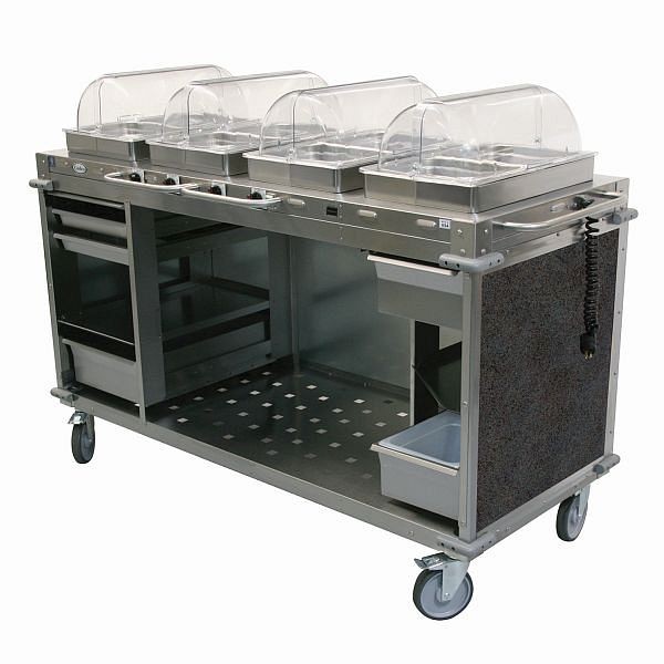 Cadco MobileServ 4 Bay Cart, 49" Height, Stainless / Grey Laminate Panels, CBC-HHHH-L3